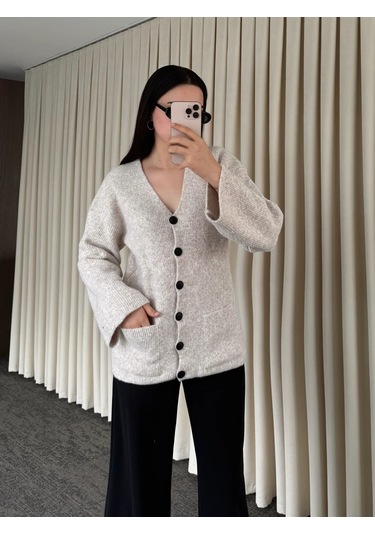 Laluvia Düğmeli Basic Hırka - 4622 Taş