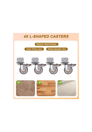 Aubyhe 4'lü L Tipi 5cm Gummi Tekerlekli Mobilya Kasnagi - 360 Derece Döner Kilitleme, 400lb Yük Kapasitesi, Metal Gövde, Sessiz Ve Kaymazsız
