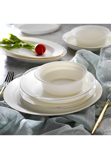 Schafer Superfine Bone Lux Yemek Takımı 56 Parça-gold Beyaz