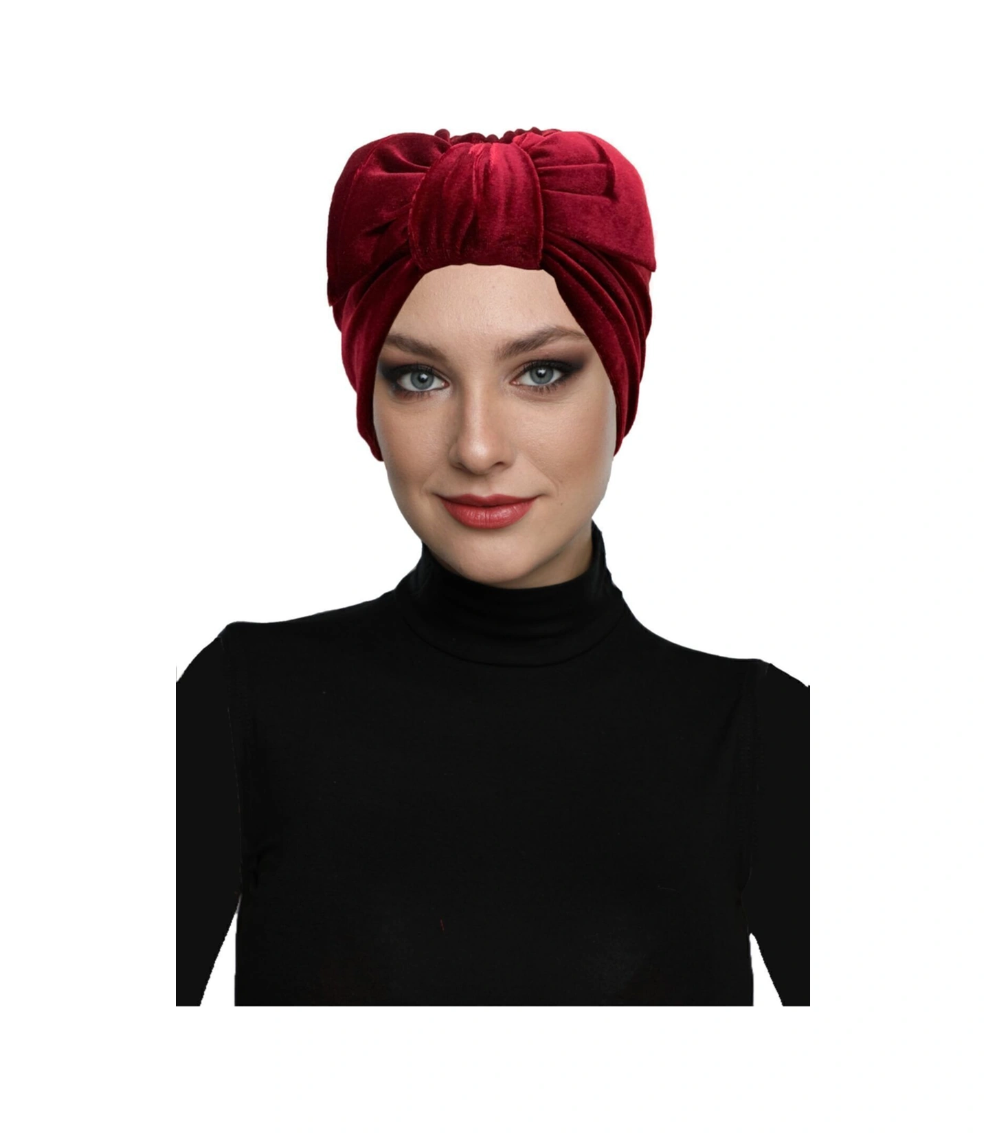 Kadife Fiyonklu Astarlı Bordo Hazır Türban Tesettür Bone Bordo