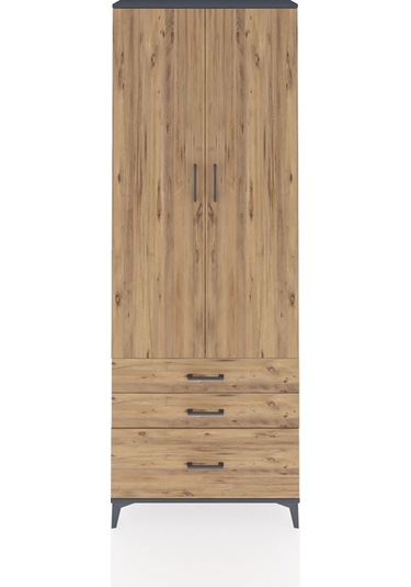 Arges Dolap Tek Raflı 3 Çekmeceli Tek Askılı 88x30x243 Antrasit-çam Antrasit