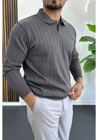 Erkek Açık Yaka Normal Kalıp Kazak Antrasit Edw412 Antrasit