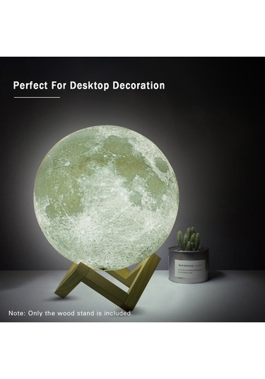 Samdoo Büyük Boy 3d Ay Lambası Ahşap Standı - 13-22cm Çap İçin Sökülebilir