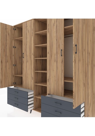 Kronos Dolap 13 Raflı 6 Çekmeceli 2 Askılı 220x59x243 Çam-çam/antrasit Atlas Çam/antrasıt Kronos Dolap 13 Raflı 6 Çekmeceli 2 Askılı 220x59x243 Çam-çam/antrasit Atlas Çam/antrasıt