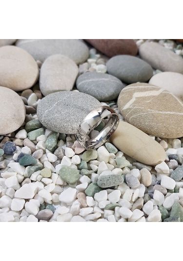 Chavin 6 Mm Söz Bayan Erkek Çelik Yüzük Cr99By Beyaz