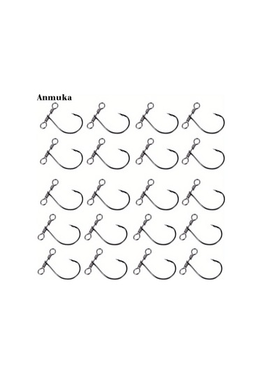 20 Parça Yumuşak Solucan Balıkçılık Kancası - Çift Delikli Dönerli Siyah Kanca