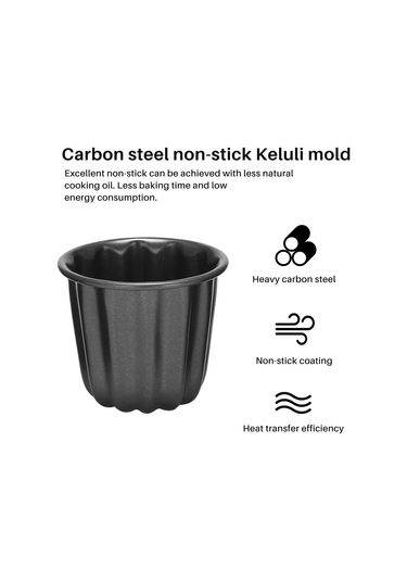 Sointeresting Canele Kalıbı, Cannele Muffin Kupası, 4 Adet Yapışmaz Cannele Kalıbı Gri-siyah Canneles Gri-siyah
