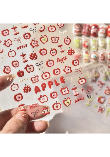 Güzel Kırmızı Meyve Çilek Kiraz Ilmek Aşk Kalp Yıldız İpek Kurdele 5d Nail Art Çıkartmalar Şık Kendinden Yapışkanlı Manikür Çıkartması Kremalı Beyaz