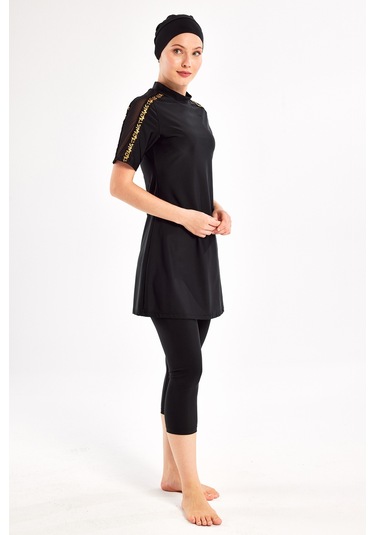 Uv Korumalı Yarı Kapalı Tesettür Mayo 1604 Siyah08 Siyah08