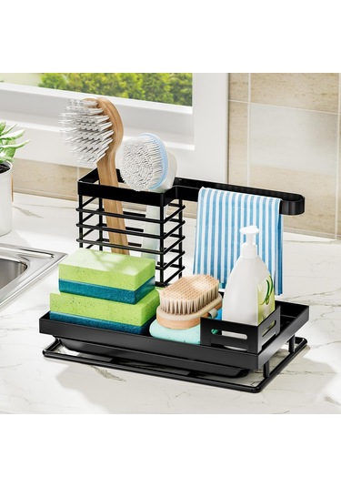 Suntek Mutfak Lavabo Rafı W/tepsi Bulaşık Bezi Sabunluk Siyah Siyah