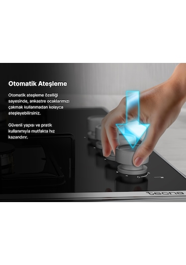 Tecna AO 704WSC Cam 4 Gaz+1 Wok Gözlü Ankastre Ocak