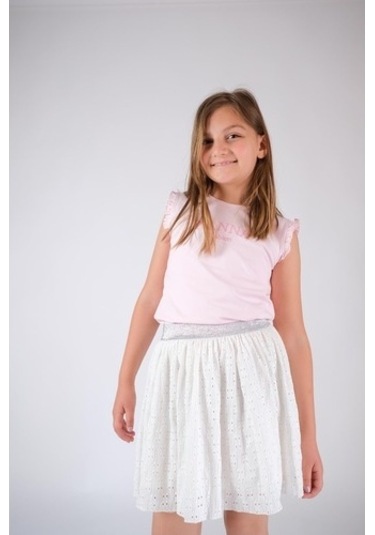 Kolsuz Fırfırlı Pamuklu Tişört Pudra Pembe Nanna Fashion 2022-G-0