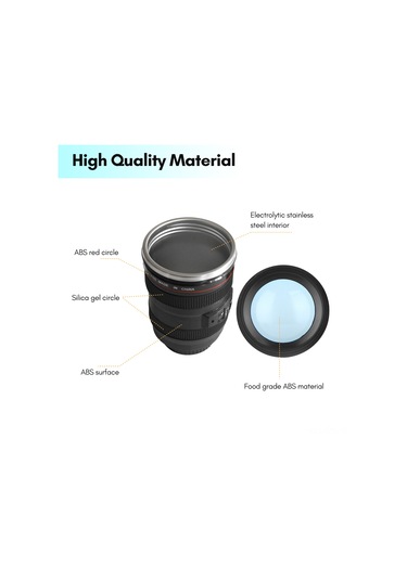 Yuntech01 Kameramanlar İçin 400ml Paslanmaz Çelik Termos Kupa - Ef24-105mm Lens Desenli, Düşük Sızıntı, Kahve/çay İçin Siyah Beyaz