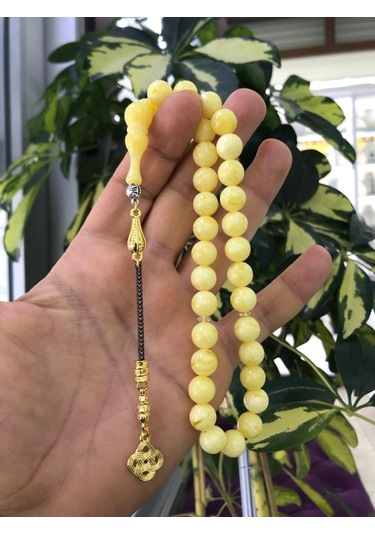 Sultan Telkari Küre Model Beyrut Damlası Kehribar Tespih Sarı