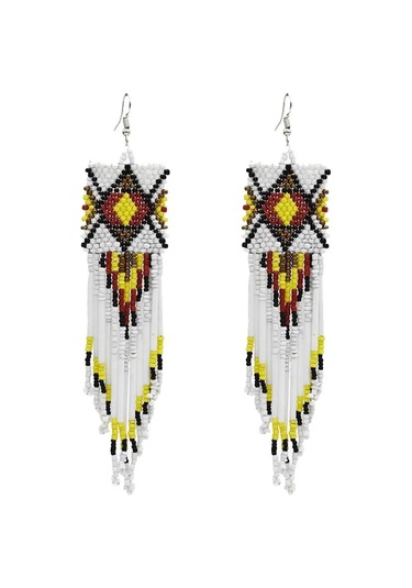 Bohem Reçine Klu Klu Püskül Damla Damla Dangly Küpeler Kadınlar Için Etnik Beyaz Beyaz