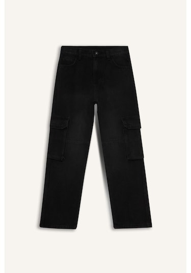 Defacto Erkek Çocuk Kargo Fit Düz Paça Jean Pantolon F0489a825aunm40 Siyah