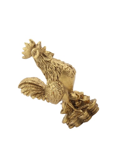 Yaozixa El Yapımı Bakır Horoz Feng Shui Heykeli - Parasal Zenginlik Ve Kötülükten Koruma - 6x5x10 Cm