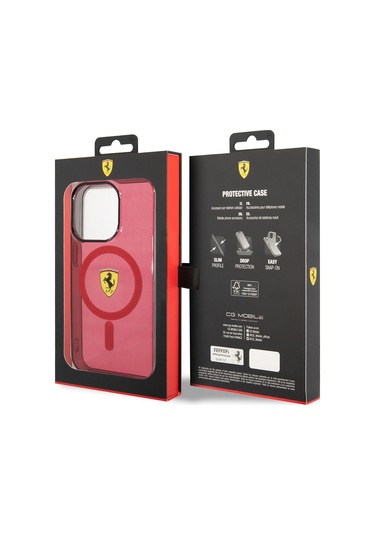 İphone Uyumlu 14 Pro Max Kılıf Ferrari Magsafe Şarj Özellikli Yarı Transparan Dizayn Kapak Kırmızı