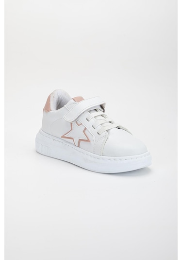 Kız Çocuk Spor Ayakkabı Pudra Cırtlı Yıldız Model Dikişli Taban-3607 Pudra