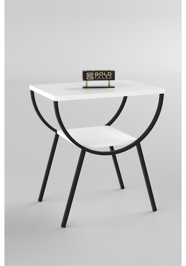 Yan Sehpa Komodin Metal Ayak Beyaz Beyaz Düz