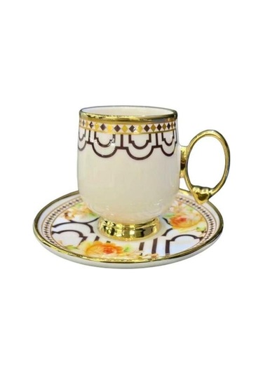 Roykıng Sarı Çiçekli 6 Kişilik Kahve Fincan Takımı Sarı