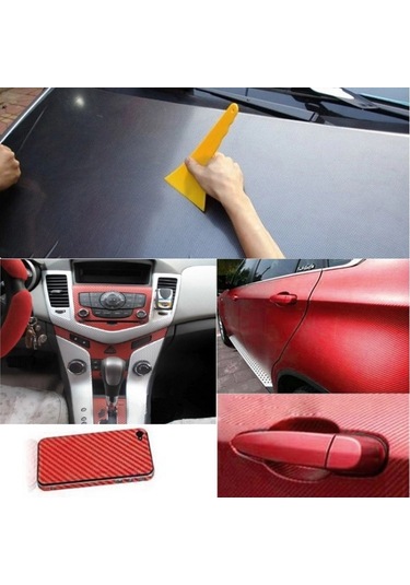Araba Dekoratif 3d Karbon Fiber Pvc Çıkartması, Boyut: 152cm X 50cm Wind Red