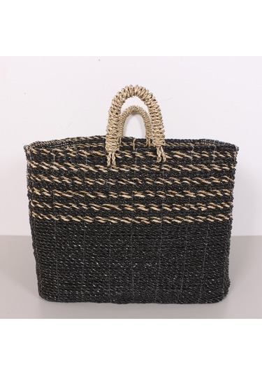 Karadeniz Muz Lif El Yapımı Yuvarlak Büyük Sepet 47x50x45 Cm Siyah