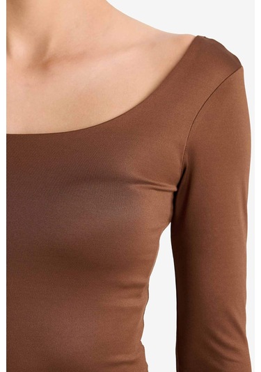 Defacto Kare Yaka Uzun Kollu Çıtçıtlı Body G1403ax25aubn321 Kahve