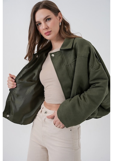 Kadın Oversize Süet Ceket 1055 - A.haki Haki