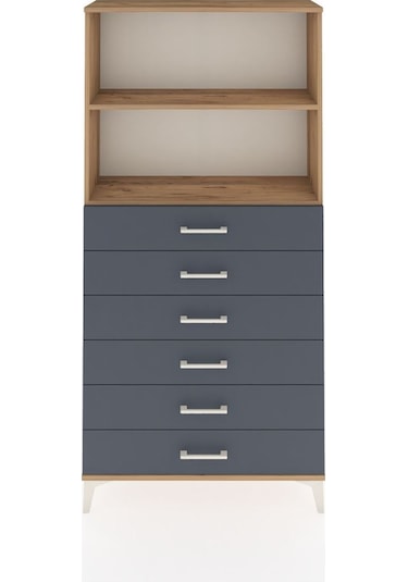Arges Dolap 2 Raflı 6 Çekmeceli 88x30x182 Çam-antrasit Çam