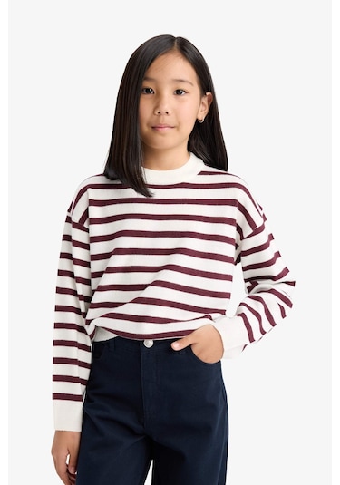 Defacto Kız Çocuk Standart Fit Bisiklet Yaka Kazak C6903a825aubr205 Bordo
