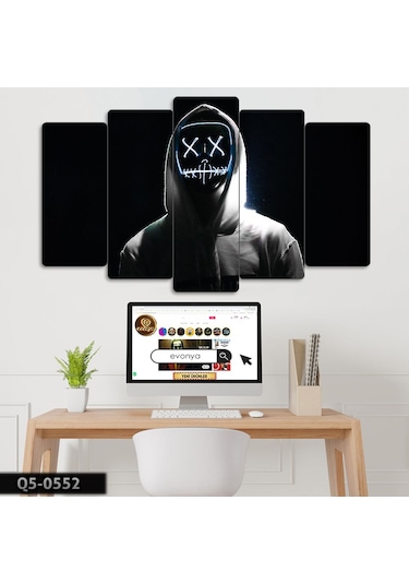 Neon Maskeli Figür - 5 Parçalı Tablo