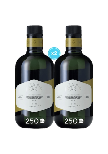 Gaia Pearls İkili Set Yeşil Seri 250 Ml X2 Avrupa Birliği Coğrafi İşaretli Milas Memecik Erken Hasat Soğuk Sıkım Zeytinyağı Dengeli Meyvemsi