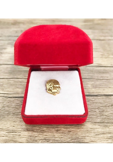 Atatürk Büstü Yaka Rozeti Gold Altın