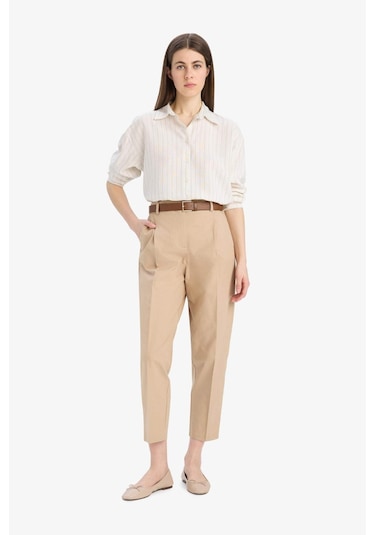 DeFacto Carrot Fit Gabardin Kumaş Pantolon Kemerli Yüksek Bel Kısa Paça D2732AX25SPBG65