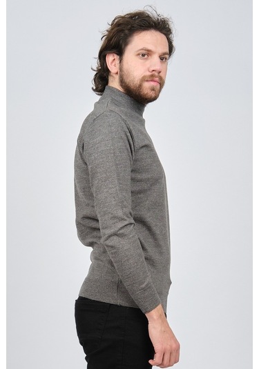 Çizgi Triko Erkek Yarım Balıkçı Yaka Düz Kazak 42564252 Gri Gri