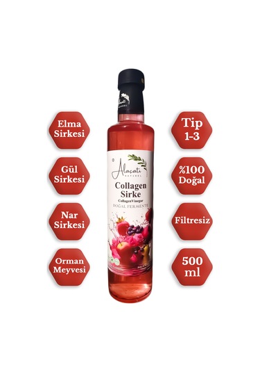 Collagen Kolajen Sirke Doğal Fermantasyon 500 Ml - Katkısız İçilebilir - Tip 1-3