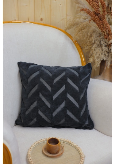 Chevron Welsoft Jakarlı Dekoratif Kırlent Kılıfı 43x43 Cm - Ztchevron Siyah-