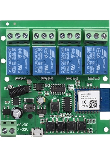 Geeroyoo Akıllı Ev Uzak Kumanda Anahtarı - 4 Kanal Tuşlama Modülü 5v/7-32v, Wıfı+rf Kumanda Dahil Koyu Yeşil