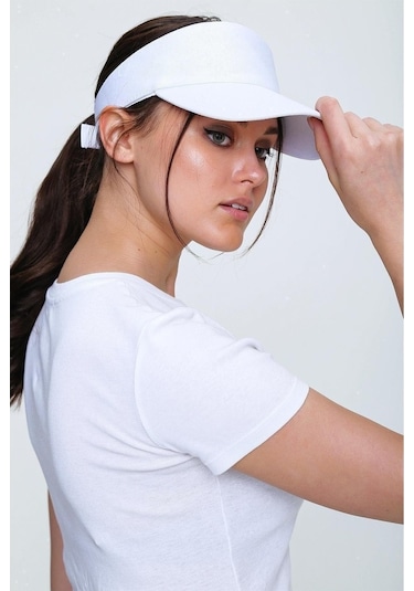 Unisex Uv Koruyucu Vizör Kasket Siperlik Tenis Şapka Beyaz-Siyah (505475956)