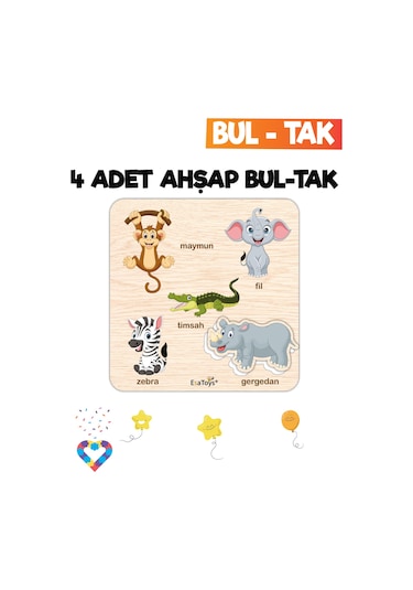 Eğitici 4 Adet Bul-tak Oyuncak Hayvanlar, Taşıtlar, İş Makineleri Ve Orman Hayvanları