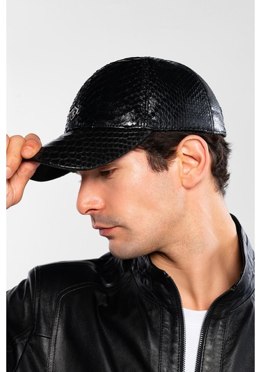Tamer Tanca Erkek Hakiki Deri Siyah Şapka 524 Yln Sapka Sk20-21 Sıyah Yılan Siyah