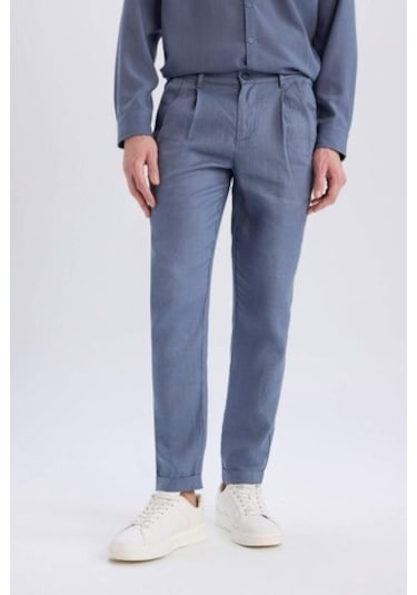 Defacto %100 Keten Normal Kesim Crop Duble Paça Yazlık Kumaş Pantolon C1826ax25smın247 İndigo