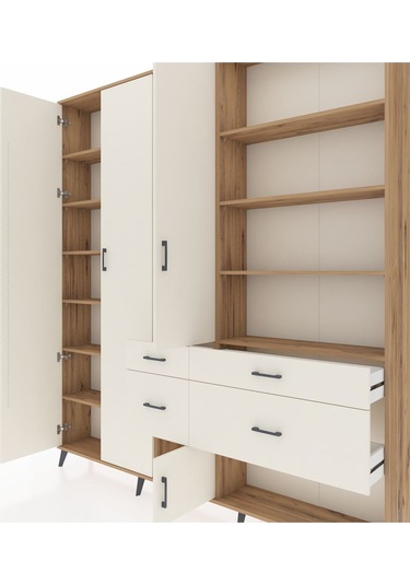 Arges Dolap 14 Raflı 4 Çekmeceli 4 Kapaklı 220x30x243 Çam-aytaşı/aytaşı Aytası/aytası