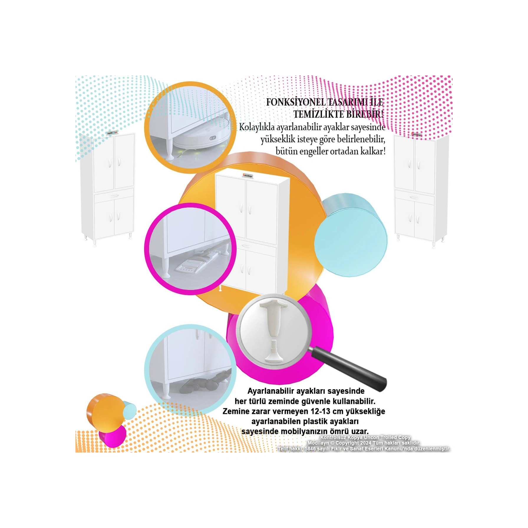 Sare Banyo Ve Mutfak Dolabı Çok Amaçlı Dolap Tek Çekmece 4 Kapak 7 Raf 10 Bölme 55x173x32,5 Cm Beyaz