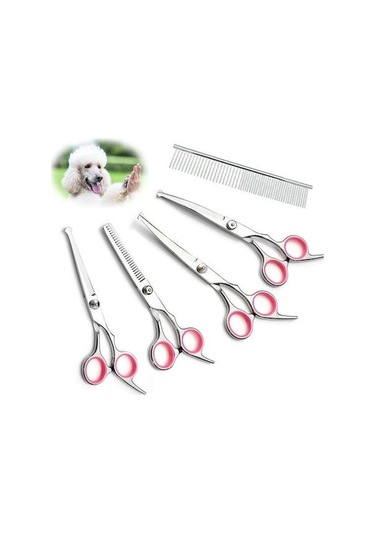 Hombey Kedi Köpek Pet Grooming Makas Seti, F2 Yedi Parça, Saç Kesim Ve Güzellik Aracı - Beyaz Kapak Pembe Çember