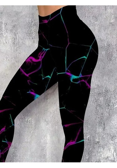 Kadın Yüksek Bel Renk Detaylı Dalgıç Tayt Desenli