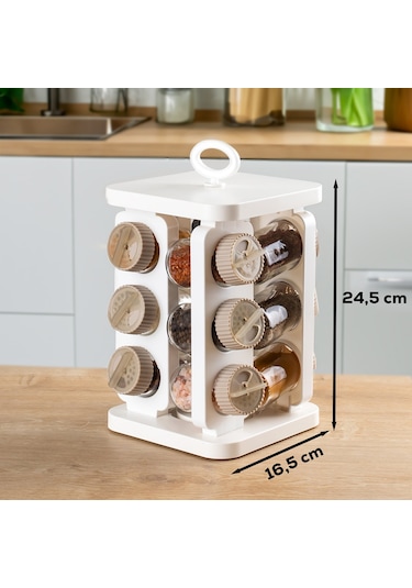 Porsima 1082 Kare Döner Standlı Döner Kapaklı Cam Baharatlık Beyaz Beyaz - Cappuccino