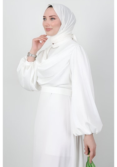 Degaje Tesettür Abiye Beyaz