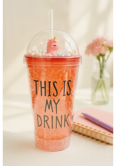 This İs My Drink Tasarım Pipetli İçecek Bardağı Sevimli Renkli Boncuklu Çılgın Suluk Kırmızı 2742 Çok Renkli